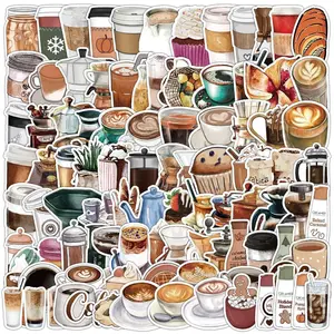Coffee Pattern Sticker, Self Adhesive Decorative Stickers, DIY Decals for Water Bottle, Laptop, Phone Case, Scrapbooking, Journal Making, Cover