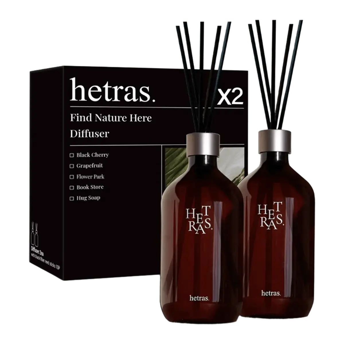 Hetras Korean Black Cherry Aroma Diffuser Set - 500ml x 2, Chief Perfumer Art Fragrance, No Fire Essential Oil Diffuser, GD Recommended Brand