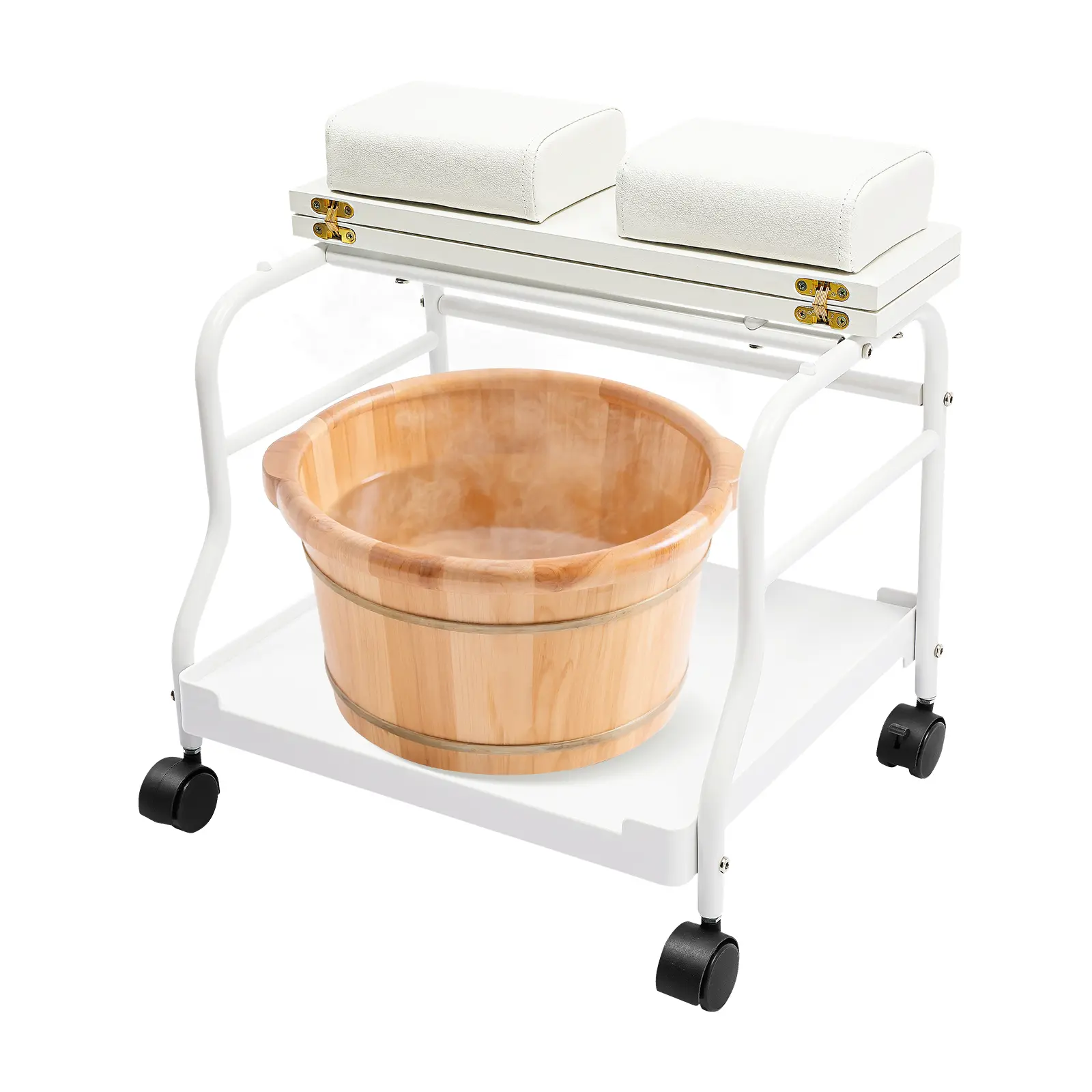 Portable Foot Trolley with Foldable Wood Board & 4 Silent Wheels (2 Locking), Heavy Duty 40 lbs Capacity Mobile Foot Spa Cart for Pedicure or Massage, for Beauty Salon, Medical Clinic, Home Bathroom, Elderly Care Father Son High School Graduation Gift