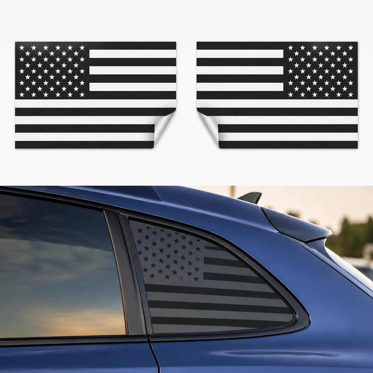 2PCS American Flag Themed Patriotic Vinyl Car Stickers - Customizable Trim-to-Fit Universal Self-Adhesive PVC Window Decor, Flexible Long-Wearing Weatherproof No-Residue Peel & Stick for SUVs, Jeeps