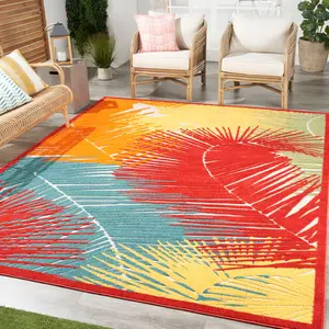 Nourison Aloha Oversized Tropical Palms Flatweave Area Rug, Suitable for Indoor-Outdoor Use