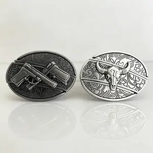 Bull Skull & Double Pistol Design, Vintage Metal Belt Buckles for Cowboy & Outlaw Style, Fits 1.5" Belts, Perfect for Rodeo, Country Outfits & Daily Wear Bull Skull & Double Pistol Belt Buckles | Vintage Metal Design for Your Cowboy/Outlaw Outfit |