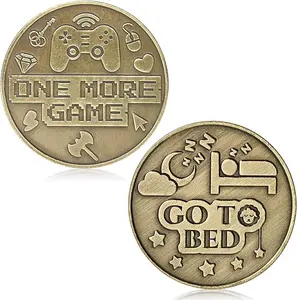One More Game vs Go To Sleep Coin, Funny Gamer Decision Maker Challenge Coin, Gaming Gift for Late Night Players and Collectors