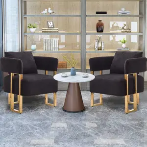 【Bellemave】TS Modern decorative chair, living room side chair with gold metal legs, no wheels, suitable for dressing area, reception room, office,Teddy fleece upholstered metal foot sofa 2PCS Black