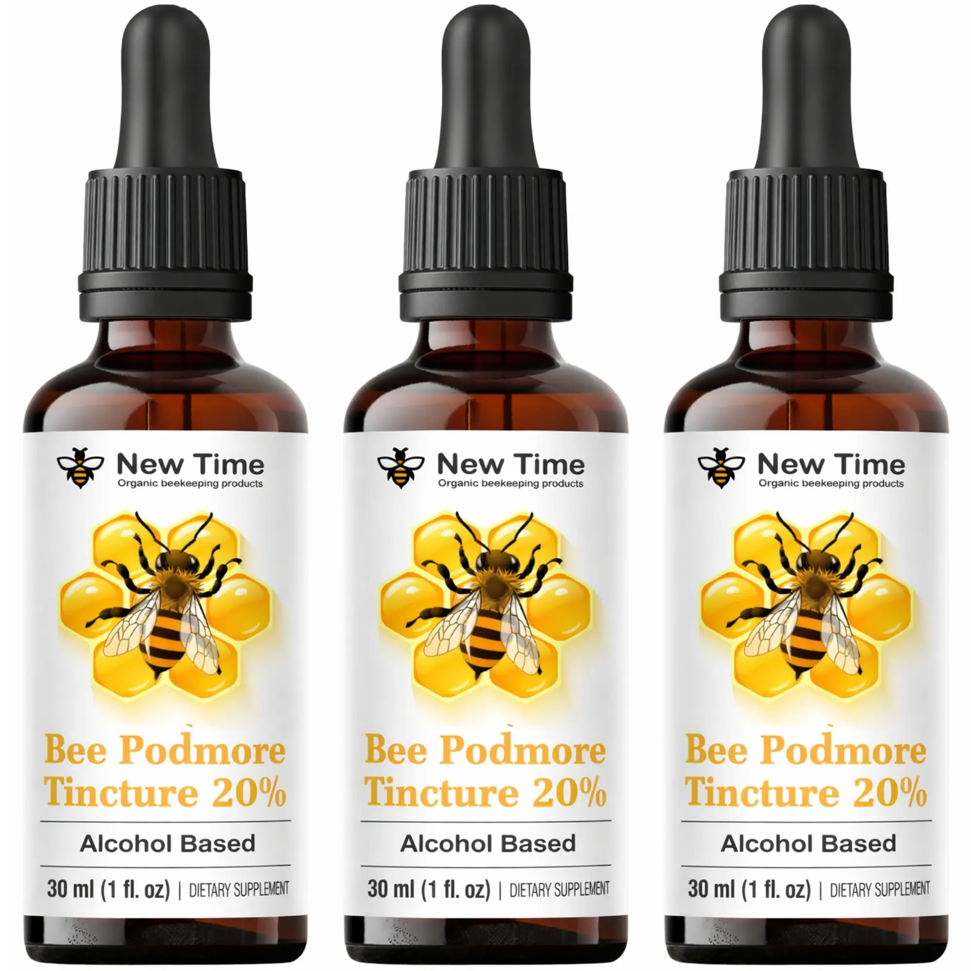 New Time Bee Podmore Tincture 20% – 3 Pack (3 x 30 ml) Premium Bee-Derived Alcohol-Based Extract