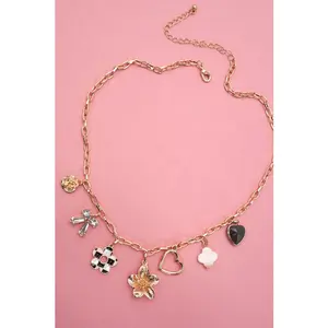 Checker Flower Charm Necklace