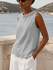 2026 Trendy Women’s Reversible Collar, Sleeveless, Solid Color Cotton-Blend Shirt Top, Comfortable & Stylish Design for Daily Wear