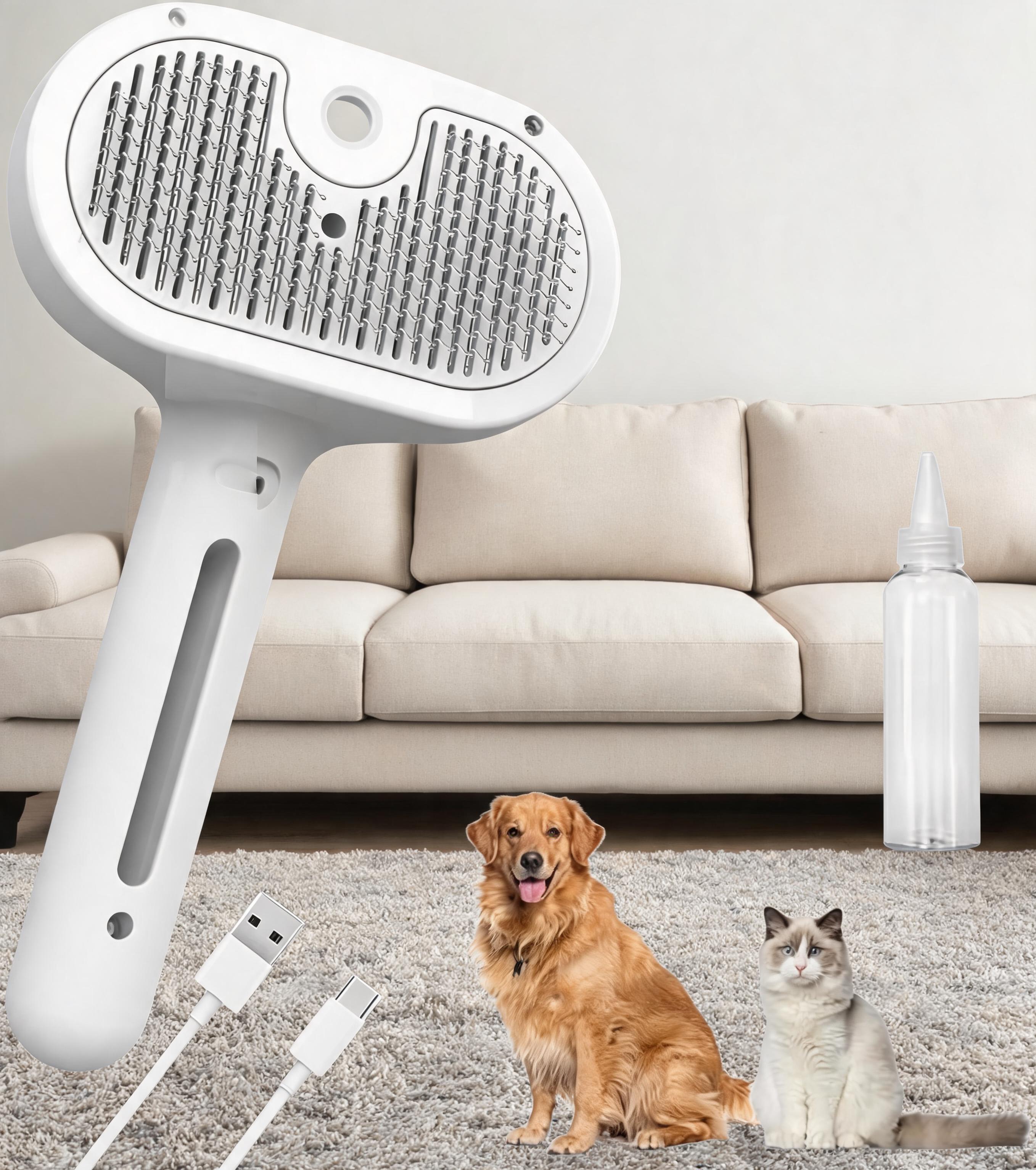 All-In-One Pet Hair Removal Brush Pet Steam Brush, 3-in-1 Spray Hair Removal Comb for Dog and Cat, Steam for Shedding and Grooming, Spritz Defur Comb, Water Brush for Long & Short Haired Pets