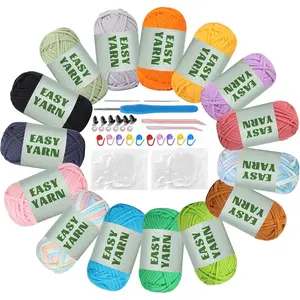 15x50g (26.4Oz) Yarn for Crocheting and Knitting, 15x87yds Beginner Crochet Easy Cotton Yarn for Beginners with Easy-to-See Stitches, Worsted-Weight Medium #4 - Cotton-Nylon Blend