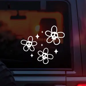 Cute Skull Daisy Vinyl Car Decal – Spooky Floral Sticker for Alt Girls, Goth Aesthetic, and Emo Style – Waterproof Skull Flower Decal for Cars, Laptops, Water Bottles, and Journals – Dark Cottagecore and Floral Goth TikTok Trend Accessory