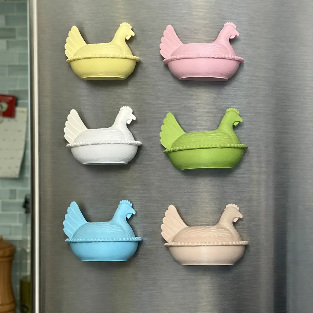 Set of 6 3D Printed Hen on Nest Refrigerator Magnets Vintage Farmhouse Chicken Decor Handmade Farm Kitchen Fridge Magnets Rustic Easter Gift