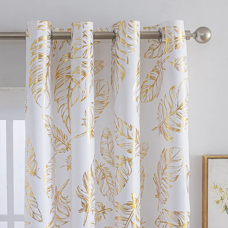 Modern Luxury Banana Leaf Gold Foil, Half Light Blocking Non-Transparent Polyester Drapes Window Curtain for Living Room Bedroom Balcony, Room Decor Curtain, Home Decoration Curtain