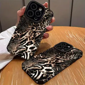 Phone Case: 1 Stylish Leopard and Zebra Print Patchwork Pattern Vertical Stripe Synthetic Leather-wrapped Phone Case for iPhone 16/16 Plus/16 Pro/16 Pro Max/iPhone 15/15 Plus/15 Pro/15 Pro Max/iPhone 14/14 Plus/14 Pro/14 Pro Max/iPhone 13/13 Pro/13