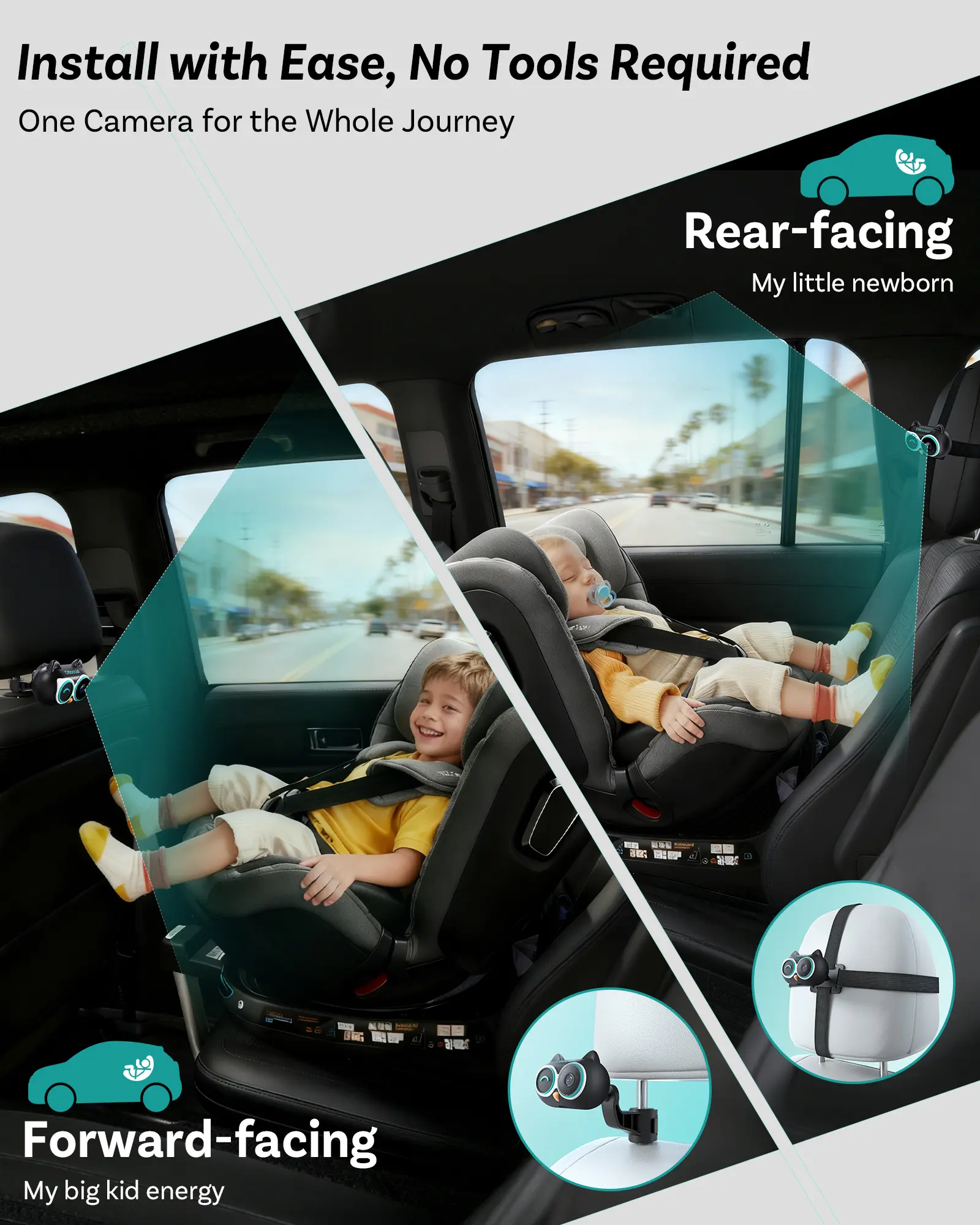OTTOCAST Baby Car Camera &Wireless CarPlay Adapter,1080P HD Rear Seat Monitor Display on Car Screen,150°Wide Angle No-Glow Night View, Safety for Kids & Infants