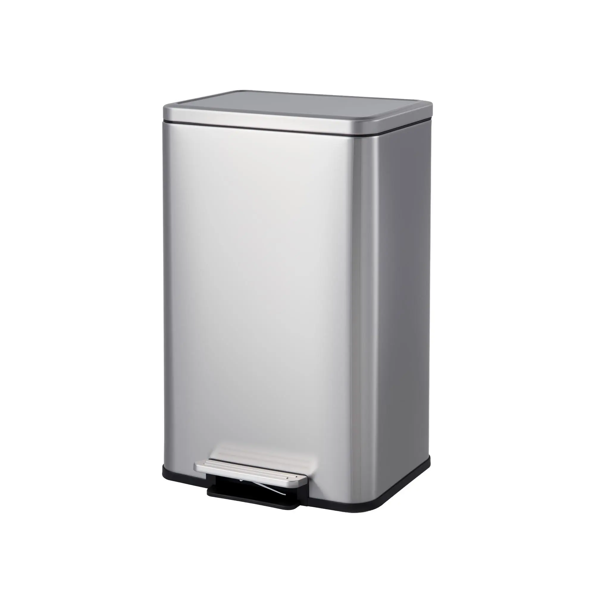 [GAOMON]Kitchen Trash Can, 13 Gallon Stainless Steel Garbage Can with Quiet Soft-Close Lid, Foot Pedal & Removable Inner Bucket, Rectangular Step Waste Bin for Living Room Office Bedroom, Silver