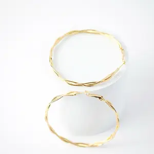 14K Gold Plated Twisted Hoop Earrings 60mm | 3mm Textured Hoops