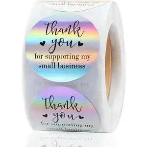 500 PCS Holographic Thank You for Supporting My Small Business Stickers – 1.5 Inch Round Self-Adhesive Waterproof Labels – Eye-Catching Packaging Seals for Orders, Gift Bags, Boxes & Envelopes