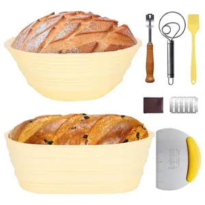 2 Pack Banneton Bread Proofing Basket, Foldable Silicone Sourdough Bread Baking Supplies, Sourdough Proofing Basket 10 Inch Oval & 9 Inch Round,Bread Making Tools for Sourdough Starter Kit