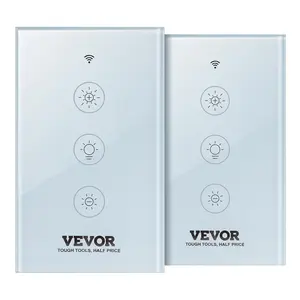 VEVOR 2PCS WiFi Smart Light Dimmer Switch, TikTokShopBlackFriday, 100-250V AC Wi-Fi 2.4GHz, 15% to 85% Stepless Dimming LED Dimmable Smart Switch with Touch Panel, App Remote Control Voice Compatible with Alexa Google Home