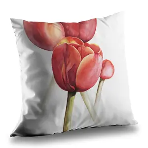 360 Stand Durable Decorative Cushion - 14x14 in Rustic Poly Twill Soft Padded Throw Pillow, Blossoming Tulips Closeup Design, Bedroom Soft Furnishings Accessory, Durable Cushions, Home Decorative Cushion