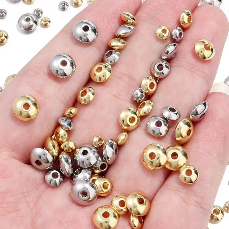 20-50Pcs 4-8mm Stainless Steel Beads Abacus Spacer Beads Crimp End Beads For DIY Necklace Bracelet Jewelry Making Accessories