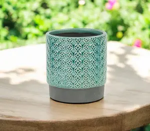 360 stand 6 in. Turquoise Geometric Ceramic Round Planter - Modern Plant Pot, Dual-Use Indoor & Outdoor Home Decor, Large Planter Pots for Outside, Planters For Outside