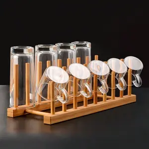 1pc Bamboo Drain Rack Kitchen Bowl Dish Holder Creative Water Cup Plate Stand Commercial Tea Cake Display Storage Rack