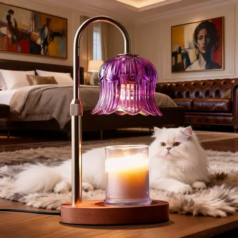 Candle Warmer Lamp with Timer Dimmable Purple Flower Design Height Adjustable for Cozy Aromatic Atmosphere in Any Room Romantic Design Creates Warm Cozy Fragrant Atmosphere camdle  warmer Interior Decoration Accessories Home Decoration Fragrance