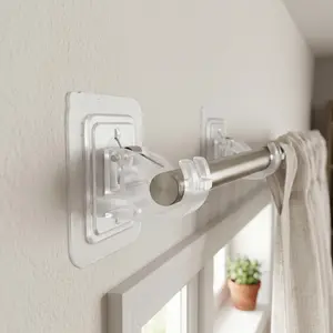 Self Adhesive Curtain Rod Holder Hooks 8PCS No Drill Adjustable Curtain Brackets for Bathroom Kitchen Home