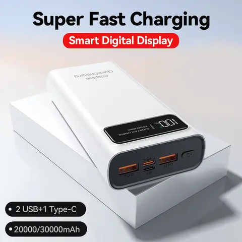 KAXOE 20000mAh Large Capacity Rechargeable Battery Pack - Fast-Charging Portable Emergency Power Bank with LED Display, Double USB-A, Type-C/Micro USB Inputs for Smartphones, Outdoor Charging Solution