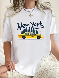 100% Cotton NYC New York Yellow Cab Taxi Gift Souvenir Tee Men Women T-Shirt Print Round Neck Short Sleeve Streetwear Fashion Breathable Homme Soft Unisex Designer Clothes For Women Casual Clothes