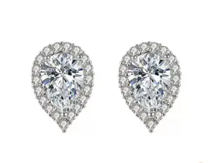 SKU EH-003—pear-shaped halo studs that look like real diamonds