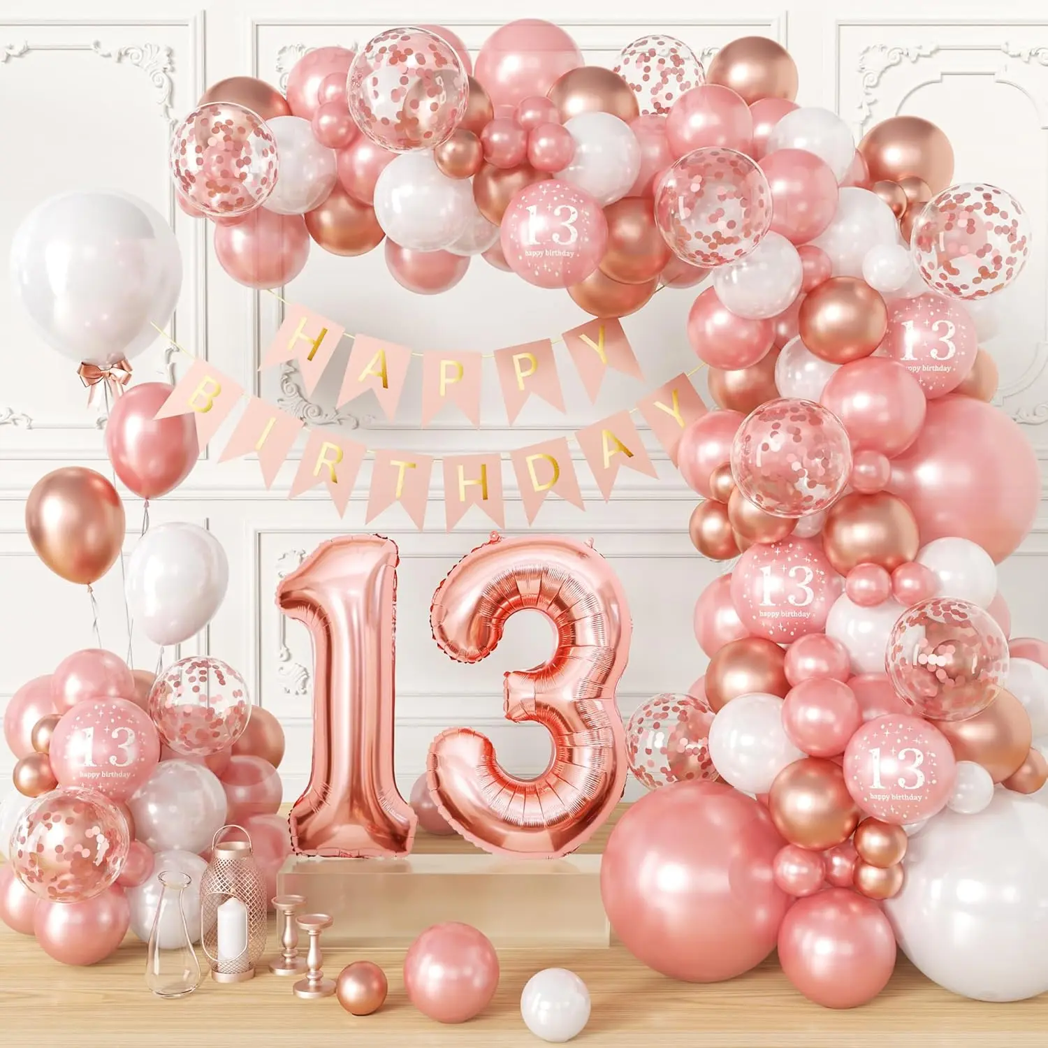 13th Birthday Balloon Garland and Banner Set for Girls Teen Party Decor