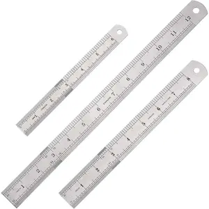 3 count Stainless Steel Ruler Set with Inch and Metric Graduation, 12 Inch, 8 Inch and 6 Inch(Silvery)
