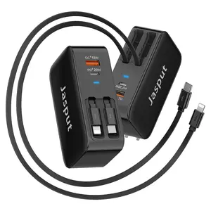 4-in-1 Retractable Wall Charger with Dual Cables, 40W/67W Fast Charging USB-C Wall Charger with Dual USB Ports, Type-C & Lightning Options for iPhone 17/16/15/14, Galaxy S24/S23, Pixel
