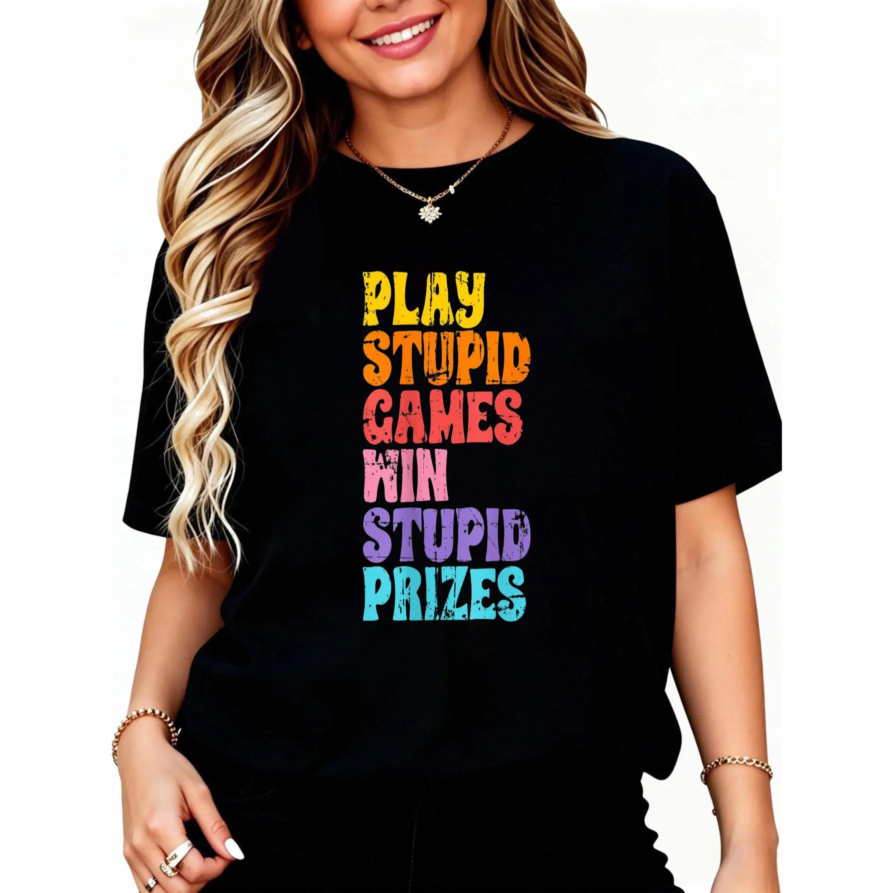 100% Cotton Play Stupid Games Win Stupid Prizes Meme T-Shirt Unisex Adult Clothing Streetwear Crewneck Fashion