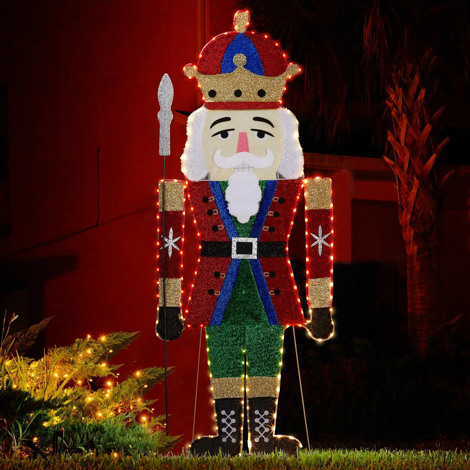 Lighted 2D Nutcracker Soldier Yard Decor - 162 Warm White LEDs, Stakes Included (Indoor/Outdoor Xmas Decor)