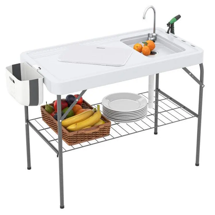 2 in 1 Folding Outdoor Fish Cleaning Table with Sink, Faucet – Indoor-Outdoor Picnic Table Ideal for Patio BBQ, Indoor-Outdoor Picnic Tables