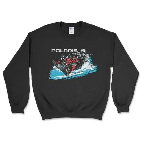 Men's Polaris Snowmobile Adventure Crewneck Sweatshirt - Menswear Long Sleeve Top, Comfortable Fit Cotton Sport Apparel for Snowmobile Use, Tops, Sweatshirts, Spandex