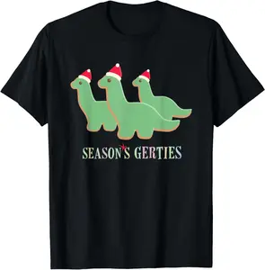 100% cotton Unisex Season's Gerties Jollywood Nights Cute Santa Dinosaur T-Shirt