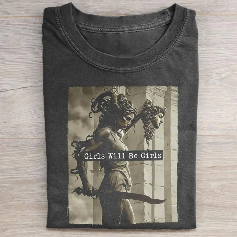 Men's Vintage Washed Round Neck Short-Sleeve T-Shirt - Distressed Print, Ribbed Garment-Dyed, Regular Fit, Breathable Casual Summer Hemmed Top 072305, Twill-Taped Shoulder, Soft, No