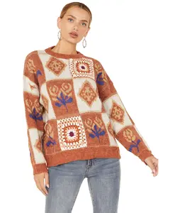 Angie Women's Patchwork Sweater - Xhs32-Asis-Rust