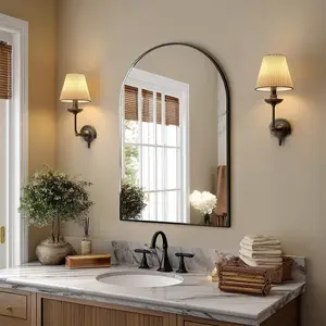 Arched Bathroom Mirror with Metal Frame, Anti-Fog Rust-Resistant Vanity Mirror for Wall, HD Explosion-Proof Glass for Bedroom & Living Room