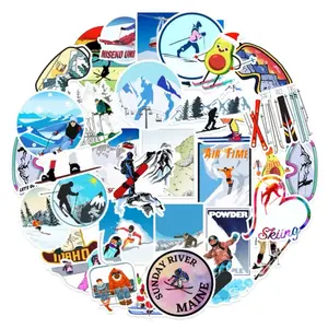 50 Pack of Skiing Themed Stickers. Waterproof. No Duplicates