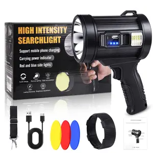 Rechargeable Spotlight, Portable Handheld Hunting Flashlight Led Spot Light with Cob Light and Solar Panels, Lightweight and Super Bright Spotlight for Hunting Boating Camping
