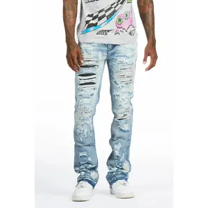 Mathey Light Blue Rhinestone Stacked Fit Jean