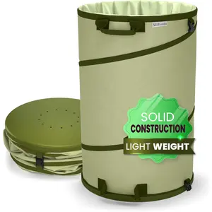 Collapsible -45 Gallon Canvas Garden Waste Bag -Pop-up Bucket Reusable Yard Leaf Bag Holder- Heavy Duty Hardshell Bottom – with Drain Holes for Lawn Pool Garden Camping Trash Debris Bag with Handles