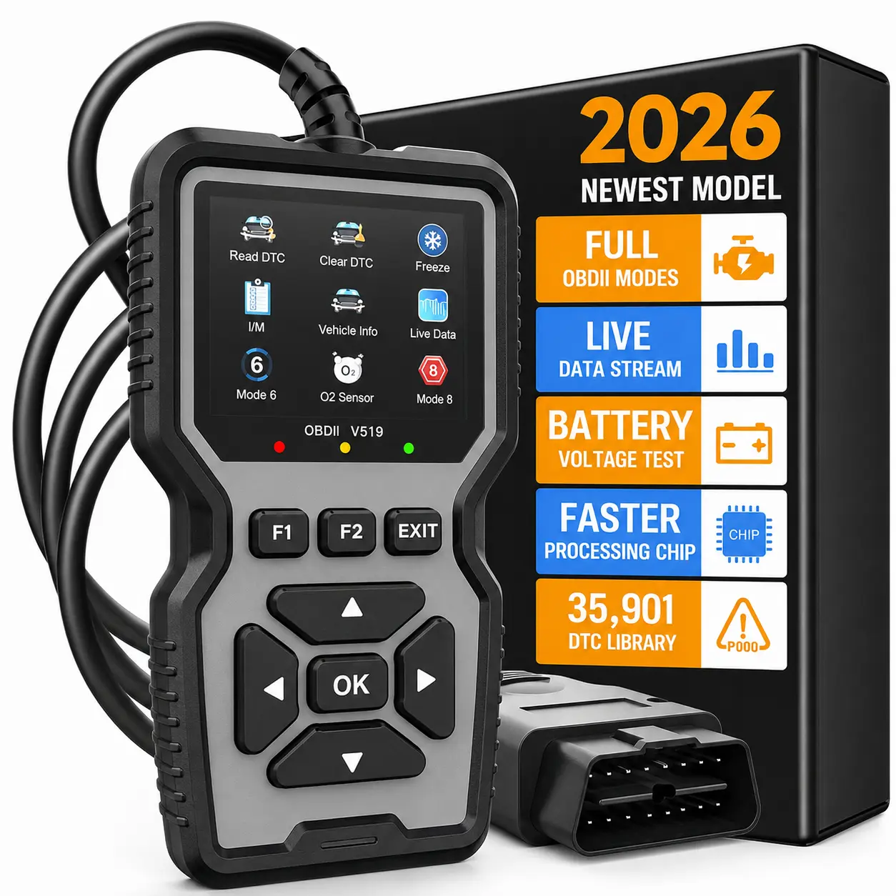 OBD2 Scanner Tool - Automotive Tools Handheld Device with Full OBDII Functions, Code Reading, Real-Time Scan, Engine Check, DTC Lookup, Emissions System Readiness, Battery Voltage Test, Universal Fit for DIY Car Owners, Compatible with Most Cars