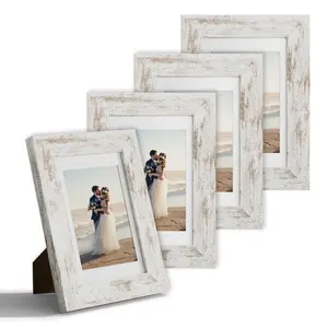 5x7 Picture Frame Set of 2/4-pack, Made of Real Glass and Distressed White Wooden Frame, 5 by 7 Photo for Wall or Tabletop - Display Picture 4x6 with Mat or 5x7 Without Mat