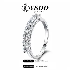 【#27 Wedding band】7 Stone Synthetic Moissanite Semi-band Rings for Women,  D Color VVS1 Clarity Anniversary Rings 925 Sterling Silver 7 Stone Moissanite Wedding Band for Women Jewelry Gifts